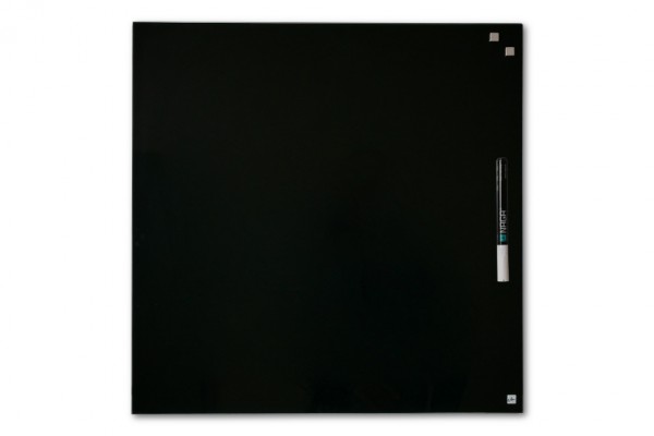 Magnetic glass board, 45 x 45 cm, black, incl. pen and 2 cube magnets