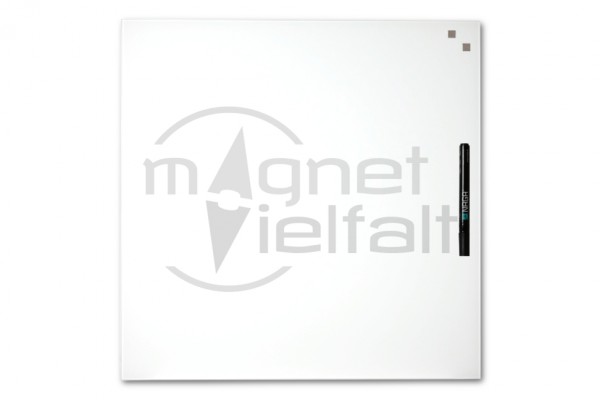 Magnetic glass board, 45 x 45 cm, white, incl. pen and 2 cube magnets