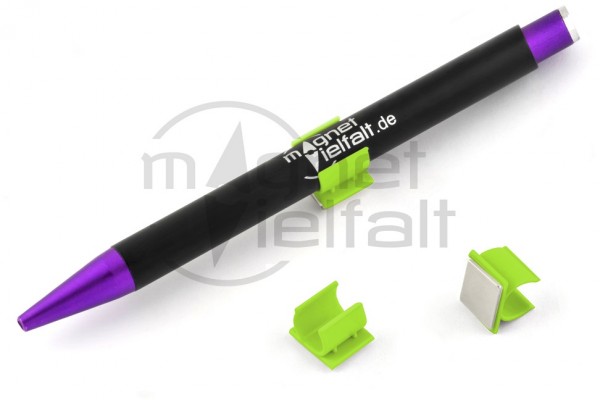 Pen holders, plastic magnetic, neon green