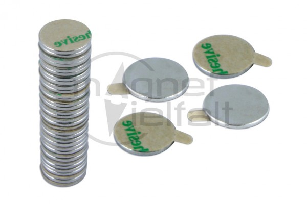 Disc Magnets, 20,0 x 1,0 mm, self-adhesive, 10 pairs