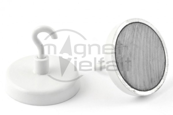 Ferrite Hook Magnets, 40 mm diameter, white