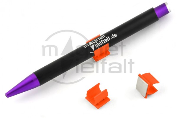 Pen holders, plastic magnetic, neon orange
