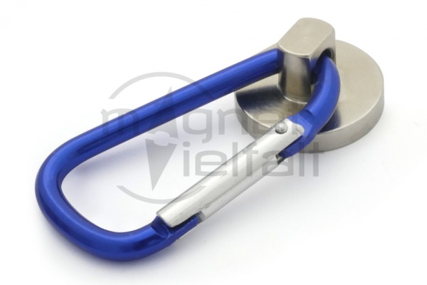 Neodymium pot magnet with blue carabiner